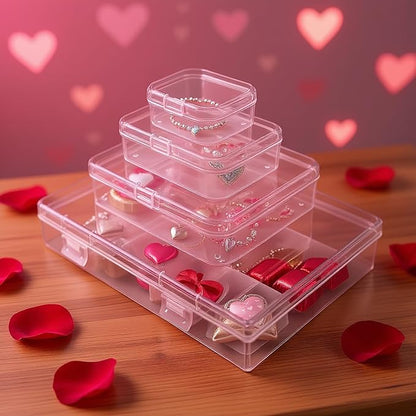 Goodma 24 Pieces Mixed Sizes Rectangular Empty Mini Clear Plastic Organizer Storage Box Containers with Hinged Lids for Small Items and Other Craft Projects