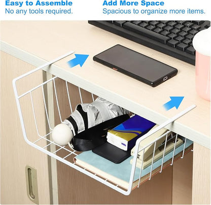PATIKIL Under Shelf Basket, 6 Pack Small Sliding Under Cabinet Shelf Hanging Metal Storage Rack Organizer Space Saving for Kitchen Pantry Bookshelf 13"L x 10.2"W x 4.7"H, White