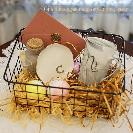 VINCOMIC Initials Ring Dish Jewery Tray with personalized C-Monogrammed Gifts Wedding Engagement for Women Friends sister,Ceramic White