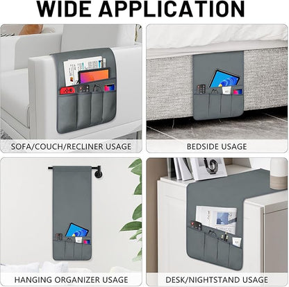 WETRBWEH TV Remote Control Holder Couch Caddy, Non-slip Bedside Caddy Organizer with 5 Pockets for Key Glasses Phone Magazine Holders (Gray, 35"x12.4")