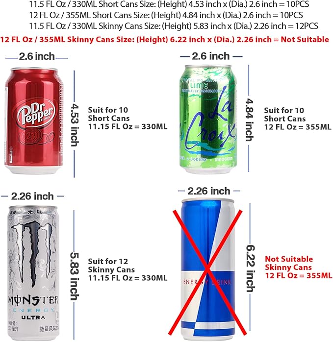 BingoHive Rolling Soda Can Organizer for Refrigerator Can Dispenser for Beer Soda Seltzer Pop Can Soda Organizer for 10 Standard Size 11.15oz or 12oz Cans Holder Storage Pantry Organization