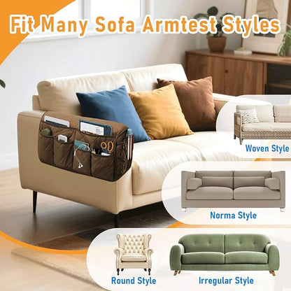 Gloserin Armchair Caddy, Sofa Armrest Organizer, Non Slip Recliner Organizer, Remote Control Holder for Recliners, Couch Caddy with 14 Pockets Storage for TV Remote, Phone, Magazine (Brown)