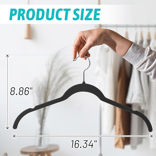 Sishynio Premium Velvet Hangers 30 Pack - Space-Saving Closet Organizer for Clothes, Non-Slip Flocked Design, Ideal for Shirts and Coats (Black)