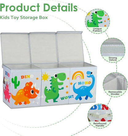 Large Toy Box Chest Organizer with Flip Lid for Kids, Collapsible Oxford Toy Storage Box with Handles for Boys Girls, Sturdy Waterproof Storage Organizer for Bedroom Playroom Nursery, 37.7×12.5×15.7''