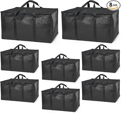 ClearSpace Heavy Duty Moving Bags or Storage Bags – Black Storage Bins with Lids, Large Moving Boxes with Backpack Straps & Zippers,– Packing Box & Moving Supplies for College Dorm, 8 Pack