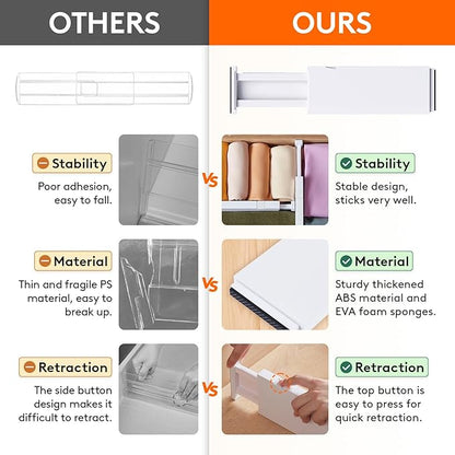 Lifewit 18 Pack Drawer Dividers 4" High, 11-17" Adjustable Drawer Organizers for Clothes, Expandable Dresser Separators in Bedroom/Bathroom/Kitchen/Office Organization and Storage, White