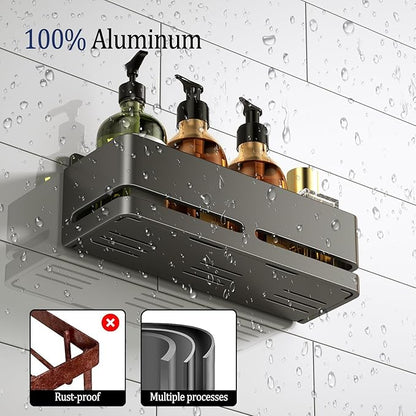 YESENT Bathroom Shower Caddy (5-Piece Set Storage Rack), Wall-Mounted Shelf with soap Dish and Toothbrush Holder, no Drilling Required, Ideal for Bathroom Storage and Also Suitable for Kitchen (Grey)