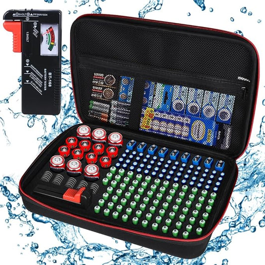 Battery Organizer Holder Storage Case with Tester,Waterproof Carrying Case Bag,Battery Vault Box for Garage Organization Holds 199+ Batteries AA AAA C D 9V (Batteries are Not Included) (200+)