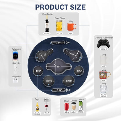 Couch Cup Holder Pillow - Cup Glass Cozy Pillow | Couch Caddy Sofa Bed Buddy Holds Drinks, Snacks, Remote, Phones, Tablet. Keep Drinks Stand and Prevent Spills for Car, Park, Beach, Picnic.(Navy)