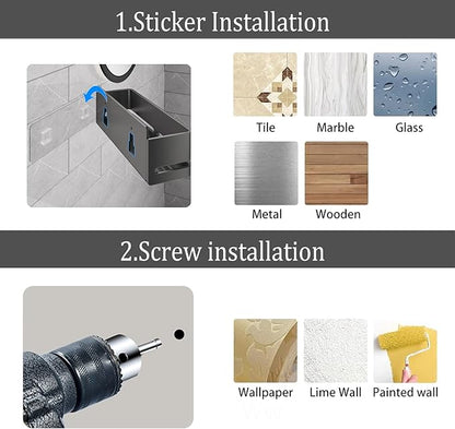 YESENT Bathroom Shower Caddy (5-Piece Set Storage Rack), Wall-Mounted Shelf with soap Dish and Toothbrush Holder, no Drilling Required, Ideal for Bathroom Storage and Also Suitable for Kitchen (Grey)
