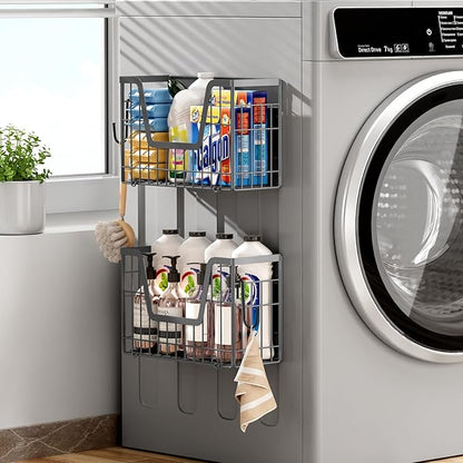 Grey Magnetic Shelf for Fridge, 2 Set Potato and Onion Storage Bins, Magnetic Fruit Basket for Fridge Pantry Organizers & Storage, Magnetic Spice Rack for Refrigerator Kitchen Counter, Cabinet