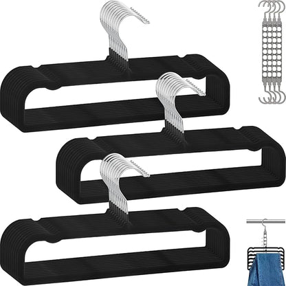 Velvet Pants Hangers Non Slip, 30 Pack Velvet Hangers for Closet with Porous Hooks, Strong Durable Space Saving Slim Clothes Hanger, Ultra Thin Flocked Hanger for Pants/Shirts/Bra/Shorts (Black)