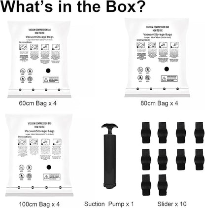 Weejian 10 Pack Vacuum Seal Bags for Clothing - 2 Large, 4 Medium, 4 Small Vacuum Storage Bags with Hand Pump, Travel Essentials for Home Organization and Space Saving Storage
