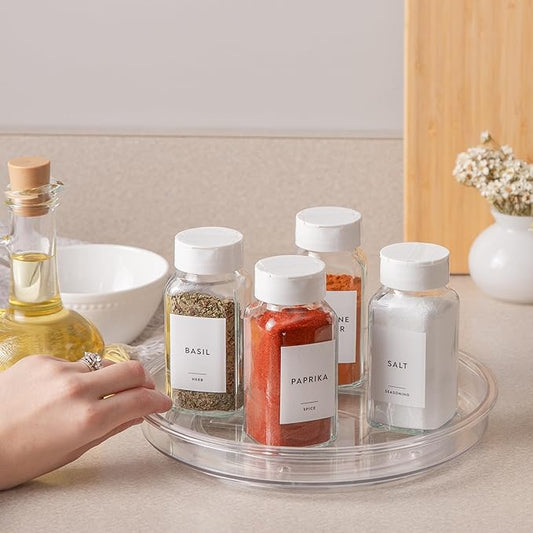 primebox 9.4" Lazy Susan Organizer. 360 Degree Rotating Turntable for Cabinets, Fridge, Vanity, Pantry, Bathroom, Under Sink Organizing, Countertops, Organizer for Spices Clear 2 Pack