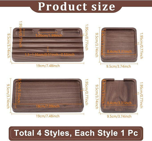 4 Piece Wooden Desk Organizer Tray With Pen Holder, Walnut Wood Pencil Holder, Minimalist Desk Accessories, Mens Valet Tray Office Supplies, Stationery Pen Key Wallet Catchall Trays