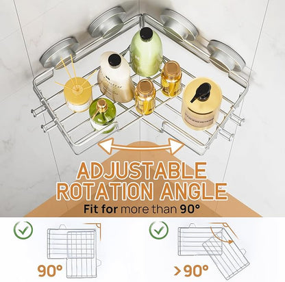 LEVERLOC Corner-adaptive Suction Cup Shower Caddies 2 Pack, Stainless Steel Rustproof Corner Shower Shelf, Large Capacity Removable Suction Cup Bathroom Organizer, Drill-Free Wall Mounted Basket, Gray