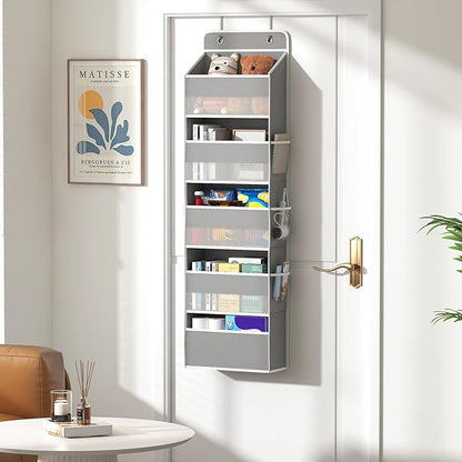 1 Pack 5-Tier Over the Door Organizer, Heavy-Duty Large Deep Pocket Hanging With 5 Large Front & 6 Side Pockets With for Pantry, Kitchen, Bathroom, Dorm, Grey