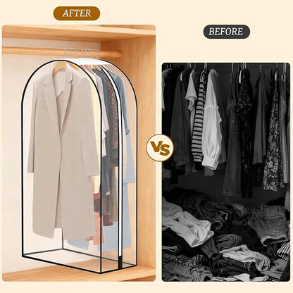 40" Long Clear Garment Bag for Hanging Clothes with Zippers, 10" Gusseted Hanging Plastic Clothes Cover for Suit, Coat, Dress, Shirt