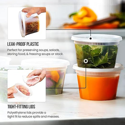 OCS Parts Round Plastic Deli Containers with Lids | Stackable, Microwavable, Freezer and Dishwasher Safe BPA Free Food Prep and Storage Containers (240, Clear, 16 Ounce)