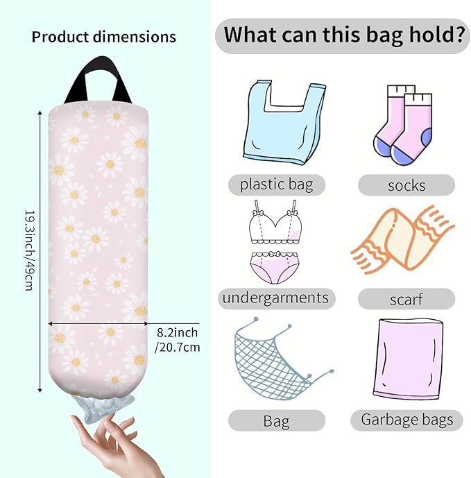 Plastic Bag Holder, Wall Mount Grocery Bag Organizer, Funny Hanging Trash Bag Storage Dispenser for Home Kitchen Cute Pink Floarl