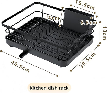 Kitchen Dish Drying Rack Self-Draining Adjustable 360° Rotating Drain Pipe Stainless Steel Large Capacity Tidy Countertop Easy Clean Home Kitchen Organization Family Use (White Chopstick Holder)