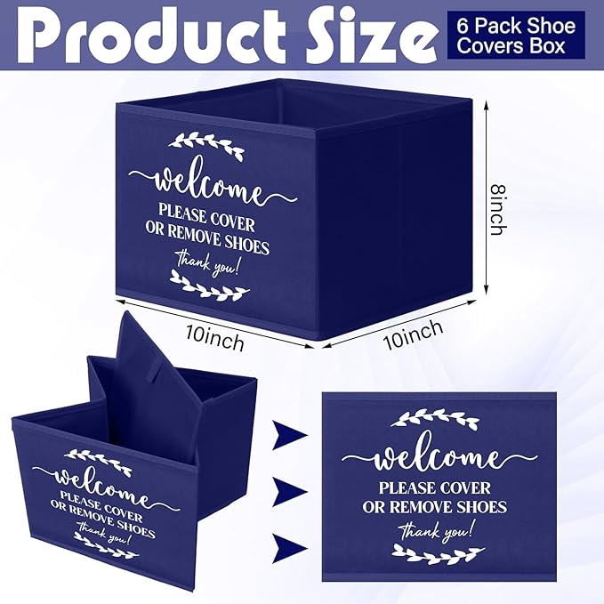 Suzile 6 Pcs Shoe Covers Box Foldable Storage Bin Indoor Disposable Shoe Cover Dispenser Holders for Open Houses Real Estate Agent Supplies Homeowner Booties(Dark Blue)