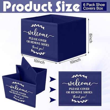 Suzile 6 Pcs Shoe Covers Box Foldable Storage Bin Indoor Disposable Shoe Cover Dispenser Holders for Open Houses Real Estate Agent Supplies Homeowner Booties(Dark Blue)