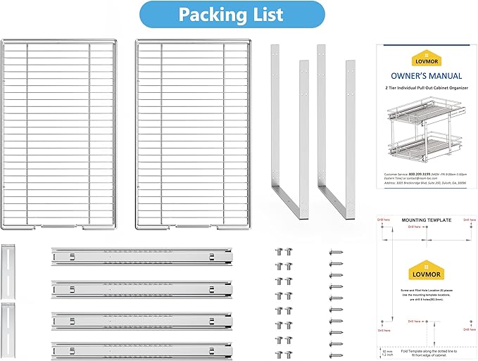 LOVMOR Individual Pull Out Cabinet Organizer, 2 Tier Slide Out Cabinet Drawers, Pots and Pans Organizer and Storage Pantry Shelf for Kitchen (7½" W x 21½" D)