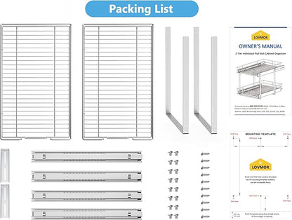 LOVMOR Individual Pull Out Cabinet Organizer, 2 Tier Slide Out Cabinet Drawers, Pots and Pans Organizer and Storage Pantry Shelf for Kitchen (12½" W x 21½" D)