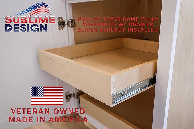 Sublime Design - Standard Size - Pull Out Kitchen Drawers | Slide Out Shelves for Kitchen Cabinets | Pull Out Home Organizer (Bottom Mounting, 14 Inch W/Drawer Slides (13” Drawer Box))