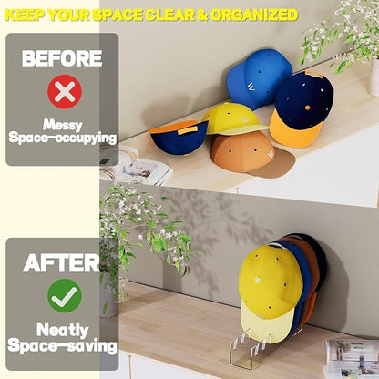 2024 New Hat Stand for Baseball Caps Display and Organizer , No Install Acrylic Hat Holder for 14 Baseball Caps for Bedroom, Closet, Dresser (4PCS)