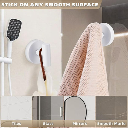 Fenas Suction Cup Hooks for Shower - Bathroom Reusable Hooks for Towels, Robes & Loofah - No-Drill Mounting on Kitchen,Walls,Metal,Glass,Mirrors,Tile & Smooth Non-Porous Surfaces (2, White)