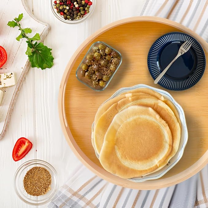 13in Bamboo Lazy Susan Pantry Turntable Organizer and Storage with Tall Side Anti Fall for Countertop and Spice Organization for Table Top Round Seasoning Condiment Tray for Kitchen (Bamboo-2, 13in)