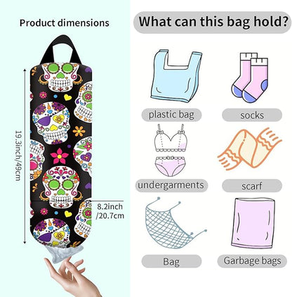 Plastic Bag Holder, Wall Mount Grocery Bag Organizer, Funny Hanging Trash Bag Storage Dispenser for Home Kitchen Cute Funny Skulls