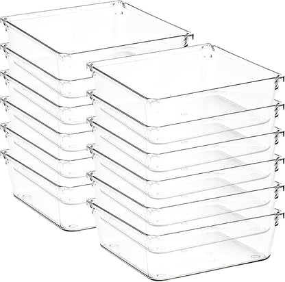 Ravinte Decor 12 Pack Drawer Organizer - 6" X 6" Clear Acrylic Storage Bins with Non-Slip Pads, Versatile Desk Tray for Makeup, Jewelry, Kitchen, Bathroom, and Office Organization