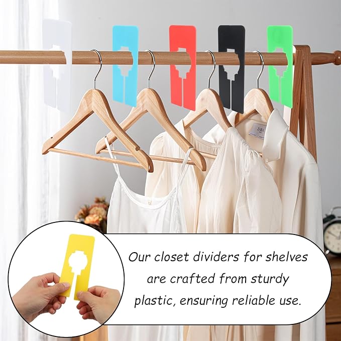 9 PCS Closet Rack Dividers for Hanging Clothes - 8 Color Plastic Rack Size Dividers with Writable Labels, Rectangular Reusable Closet Separators Closets Labels Divider for Closets, Retail, Wardrobe