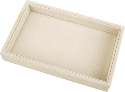 Mornajina 9" x 5.7" Velvet Jewelry Tray Jewelry Display Tray, Stackable Empty Plate Trays for Earrings Necklaces Bracelet Rings Display Showcase - Light Khaki