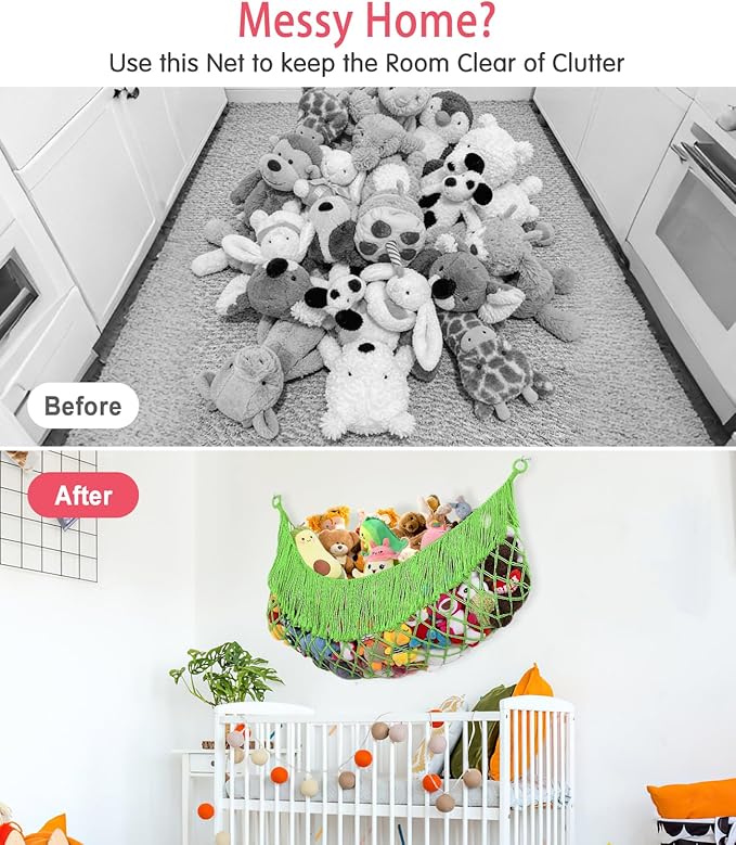 Stuffed Animal Hammock - Extra Large 56'' Long, Stuffed Animal Storage, stuffed animal Holder net, Hammock Large, Storage Hanging Organizer - Apple green
