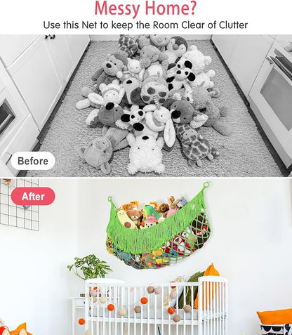 Stuffed Animal Hammock - Extra Large 56'' Long, Stuffed Animal Storage, stuffed animal Holder net, Hammock Large, Storage Hanging Organizer - Apple green