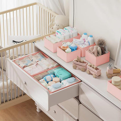 DIMJ Drawer Organizer Clothes Storage- 18 Pack Baby Dresser Organizer for Nursery, Foldable Closet Drawer Organizer Bins for Bedroom Organization, Fabric Storage Dividers for Socks, Underwears, Bras