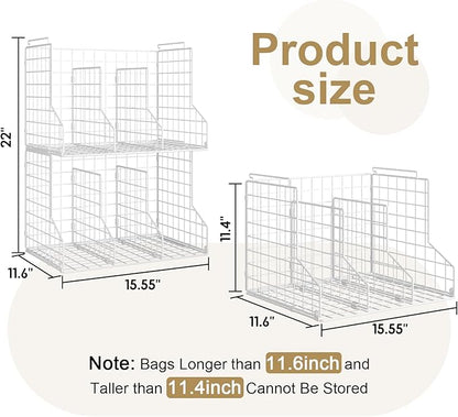 Purse Storage Organizer for Closet : Adjustable 2-Pack Dividers Handbag Organizer - Stackable Wire Handbags Storage Baskets -Open Cabinets Wallets Tote Chain Bags Clutches -White