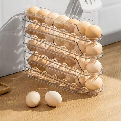 Egg Holder for Fridge,Stackable 1-4 Tiers Container,Auto Rolling Fridge Organizer for Refrigerator,Space-Saving Dispenser Holder,Refrigerator Egg Rack Transparent (4Packs)