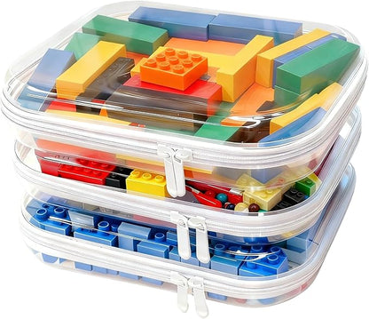 3PCS Clear Hard Shell Zipper Case,Toy Organizers and Storage Box,Clear Toiletry Cosmetic Case,Travel Makeup Bags, Diaper Bag Organizer,Pencil Case,Stackable Portable Transparent Zipper Pouches White-M