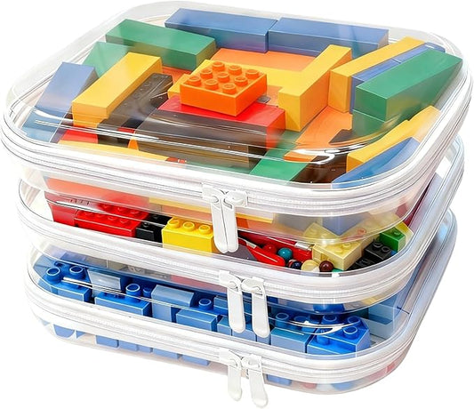 3PCS Clear Hard Shell Zipper Case,Toy Organizers and Storage Box,Clear Toiletry Cosmetic Case,Travel Makeup Bags, Diaper Bag Organizer,Pencil Case,Stackable Portable Transparent Zipper Pouches White-M