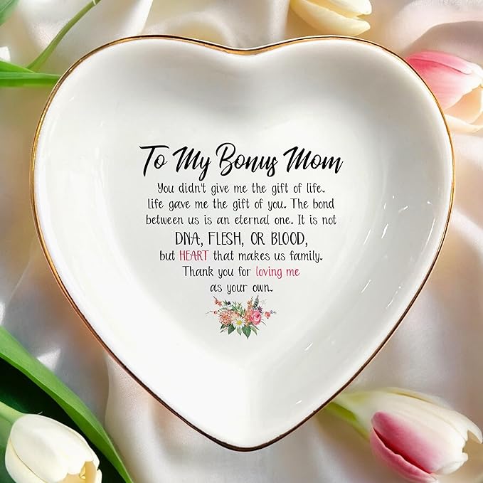 To My Bonus Mom Wedding Ring Dish Jewelry Trinket Tray for Mother-in-law,Mother of the Bride/Groom-Engagement,Bridal Shower,Bachelorette Gifts for Couples,Mr. Mrs.