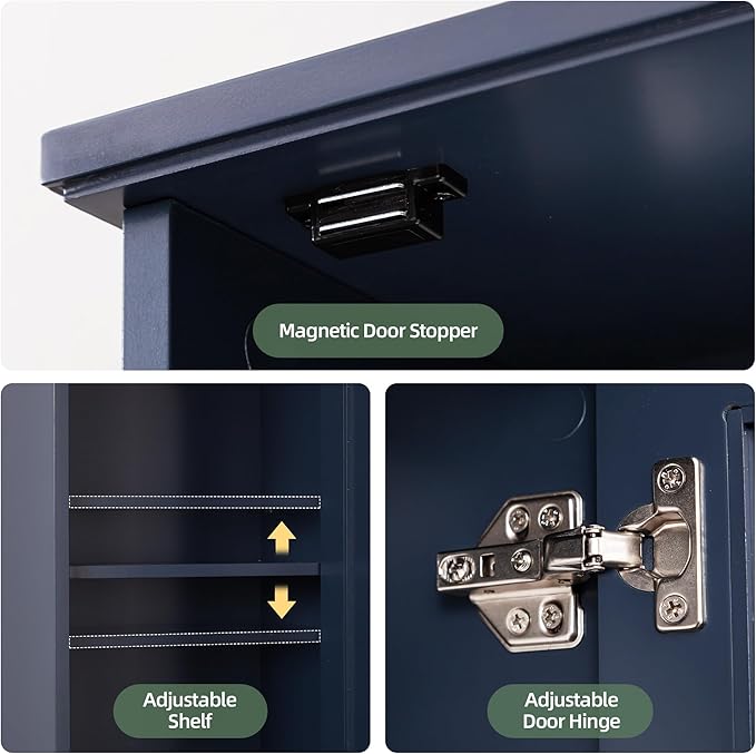 OONNEE Over The Toilet Storage Cabinet, Above Toilet Organizer with Rattan Door, Modern Blue Finish, 13x25 inch Space Saving Bathroom Medicine Cabinet