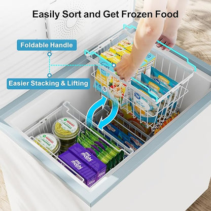 iSPECLE Freezer Organizer Bins - 5 Pack Adjustable & Extra Large Chest Freezer Organizer Bins for 5 to 9 Cu.Ft Deep Freezer, Easy Organize Basket Store More, Stackable No Wasted Space, White