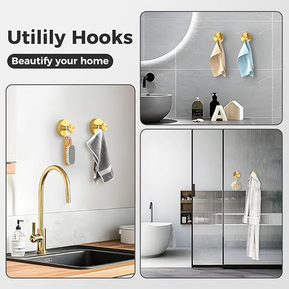 Shower Hooks for Inside Shower,Suction Cup Hooks for Glass Window,Removable Towel Hooks for Bathrooms,6 Packs(Gold)