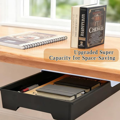 2 Pair Under Desk Drawer Organizer, Attachable Slide Out Storage Drawers, Hidden Desktop Organizers, Self-Adhesive Table Storage Accessories for Home Office and School