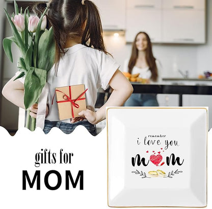 Tijeyi Gifts for Mom from Daughter Birthday Gift for Women Mothers Day Gifts Fun Presents Moms Grandma Sister in Law Best Jewelry Dish Unique Trinket Tray Ring Holder, Remember I Love You Mom